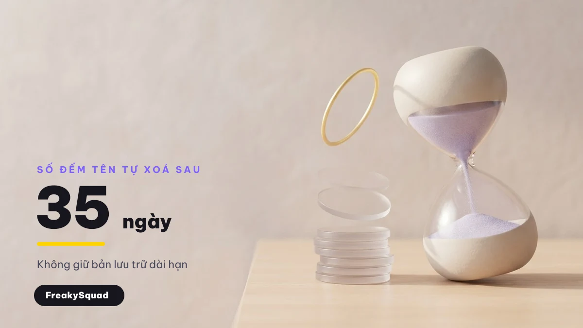 FreakySquad giữ dữ liệu bao lâu — số đếm tên xoá sau 35 ngày